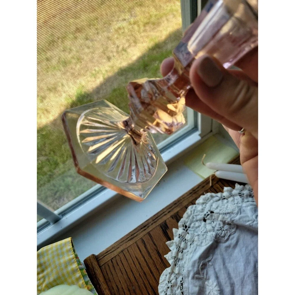 Vtg Depression Glass Pair of Dark Rose Pink Candlestick Holders  5